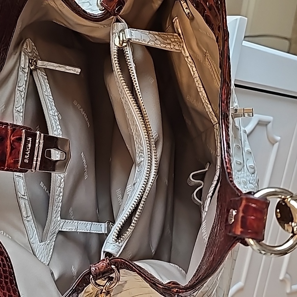 Brahmin Ivory and Mahogany Croc-Embossed Hobo - Picture 3 of 11
